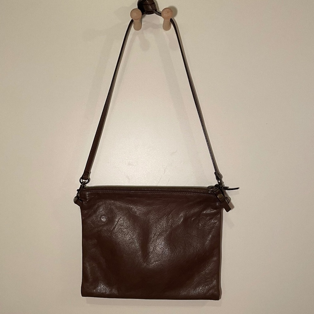 Taupe Brown Classic Leather Crossbody